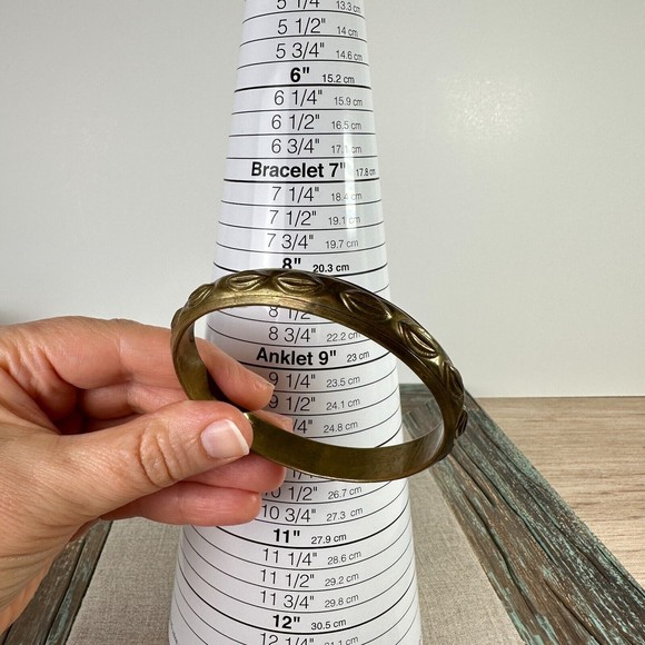 Vintage Genuine Brass Embossed Design Bangle Bracelet Handmade 8.25" - Picture 7 of 8